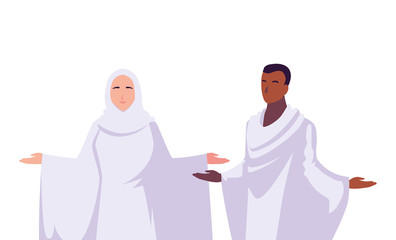 Fototapeta premium couple of people pilgrims hajj on white background