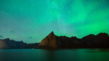beautiful aurora boreal in Lofoten Islands