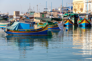 Marsaxlokk. Traditional boats Luzzu in the old harbor.