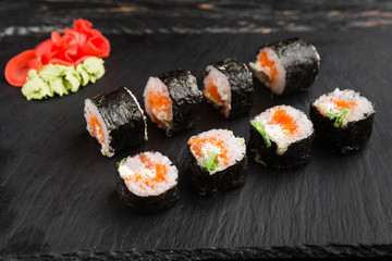 Delicious rolls with fish and cheese	