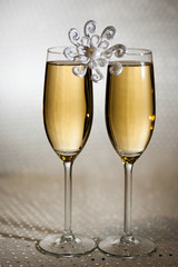 Drink. Two glasses white wine, light background