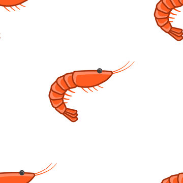 Shrimp seamless pattern. Multicolored, volumetric design. One direction. Simple isolated vector on a white background