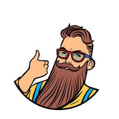 bearded hipster thumb up gesture
