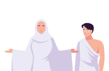 Fototapeta premium couple of people pilgrims hajj on white background