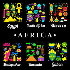 Africa's Country logos with icons that are representing the country