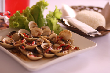 Various Delicious Restaurant Cooking Dishes and Beverages Recipes from Sea Food and Vegetables in White Isolated Background