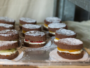 Homemade Mini Cake Filled with Fresh Fruits