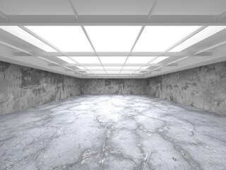 Dark concrete empty room. Modern architecture design
