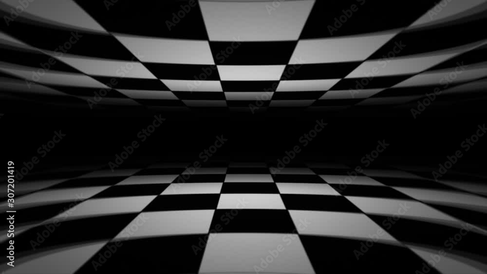 Poster abstract checkerboard landscape seamless looping/ 4k animation of an abstract black and white tiles 