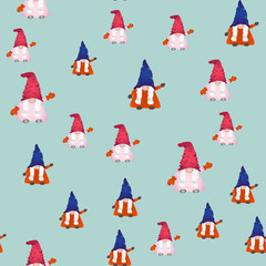 Scandinavian folklore christmas gnomes seamless pattern.