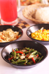 Various Delicious Restaurant Cooking Dishes and Beverages Recipes from Sea Food and Vegetables in White Isolated Background