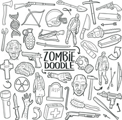 Zombie Attack. Traditional Doodle Icons Sketch Hand Made Design Vector.