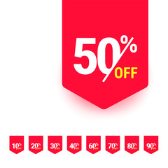 50 percent off. Discount offer price tag, label, promo discount symbol, best sale offer, promo marketing badge, vector illustration.