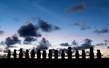 Moais at sunrise at Ahu Tongariki, Easter Island, Rapa Nui