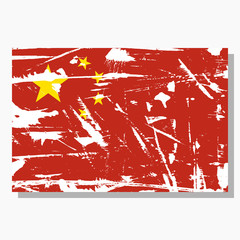 China flag with scratches and shadow in vector