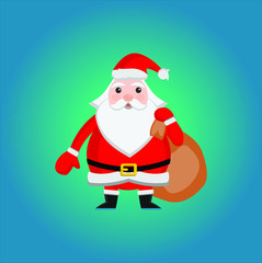 Christmas vector illustration. Funny cartoon Santa Claus with red hat waving his hand and greeting. Great For Christmas and New Year cards, posters, gift tags and labels, website decoration.