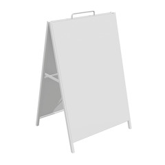 Sandwich board. Blank menu outdoor display with clipping path. Trade show booth white and blank. 3d render isolated on white background. High Resolution Template for your design.