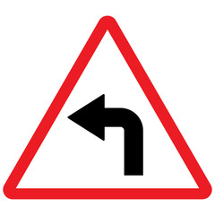 Turn Left traffic sign vector . Red triangle background.