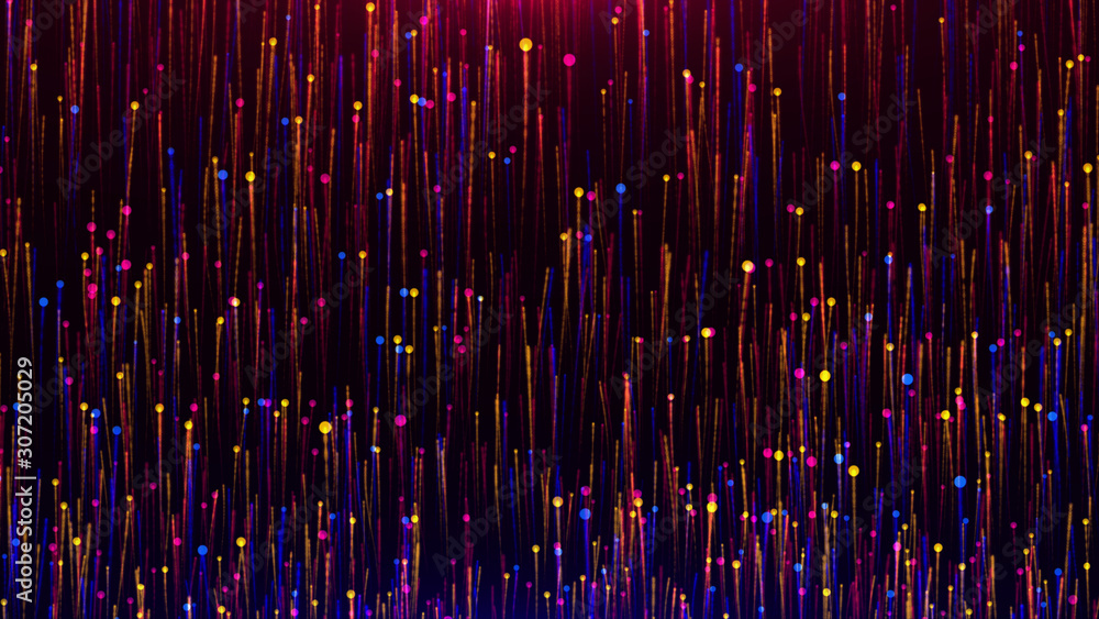 Poster abstract colorful random texture glitter wave lines flying up against red and blue gradient backgrou