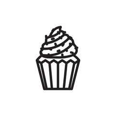 Vector cupcake with blue cream and cherry icon. Flat illustration of cupcake isolated on white background. Icon vector illustration sign symbol.