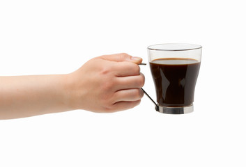 woman hand holding a cup in a coffee