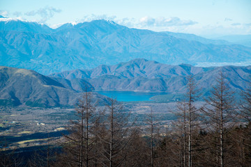 盆地と湖畔の風景