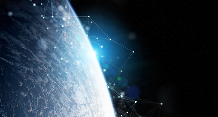 Global datas exchanges and connections system over the globe 3D rendering elements of this image furnished by NASA