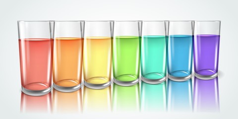 Realistic glass glasses rainbow water horizontal illustration