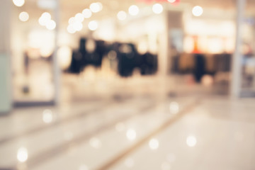 Abstract blurred and defocused background of shopping mall with bokeh. Sales concept.