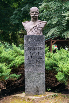 Loznica, Serbia - July 13, 2019: Monument to General Pavle Jurisic Sturm in Loznica, Serbia. He was a Serbian general, best known for commanding the Serbian 3rd Army in World War I.
