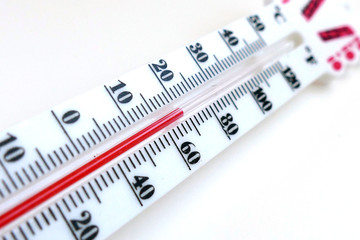 mercury room thermometer, household heat thermometer, temperature rising, close-up,