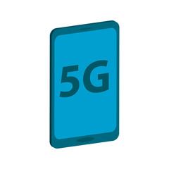 Phone or smartphone in isometric with sign 5g. Vector illustration isolated on white background