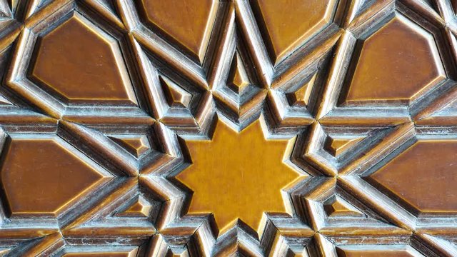 Details of a fine wood carving art on the door an Islamic art and craft, from the door of Kocatape mosque in Ankara