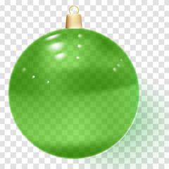 Green realistic Christmas glass ball with shadows