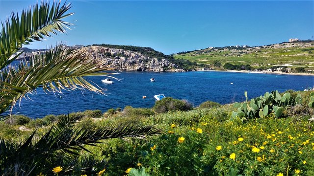 Mistra, a beautiful bay with boats ands ships between Xemxija and Mellieha, on the west coast of Malta.