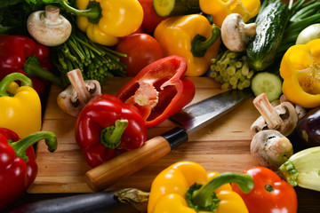 vegetables on wooden table