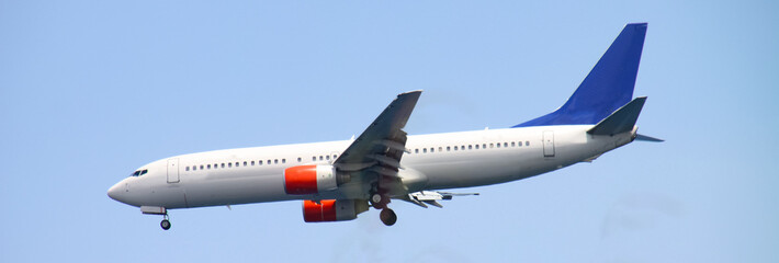 Aircraft in for landing at Santorini airport, Mediterranean, Greece