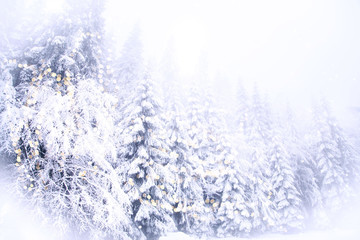 Obraz na płótnie Canvas winter wonderland snowy fir trees landscape