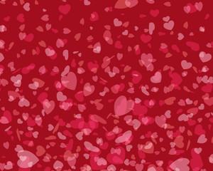 Valentines day background glowing and flying hearts confetti with place for wish design vector Illustration