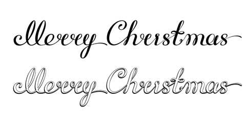Merry Christmas. Vector handwritten text for greeting cards, web banners and prints. Original calligraphic font. Black ink. Vintage style. Two different inscriptions are isolated on a white background