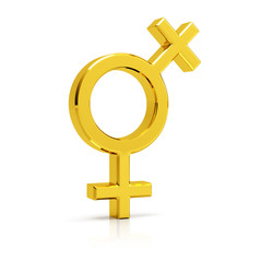 Lesbian symbol 3d render. Golden lesbian symbol isolated on white background.