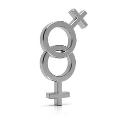 Lesbian symbol 3d render. Silver lesbian symbol isolated on white background.