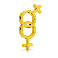 Lesbian symbol 3d render. Golden lesbian symbol isolated on white background.