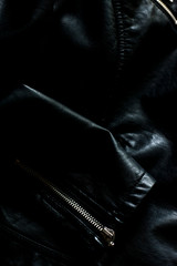 Close up of black leather jacket