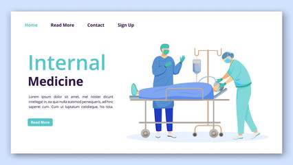 Internal medicine landing page vector template. Surgery website interface idea with flat illustrations. Surgical clinic homepage layout. Medicine and healthcare web banner, webpage cartoon concept