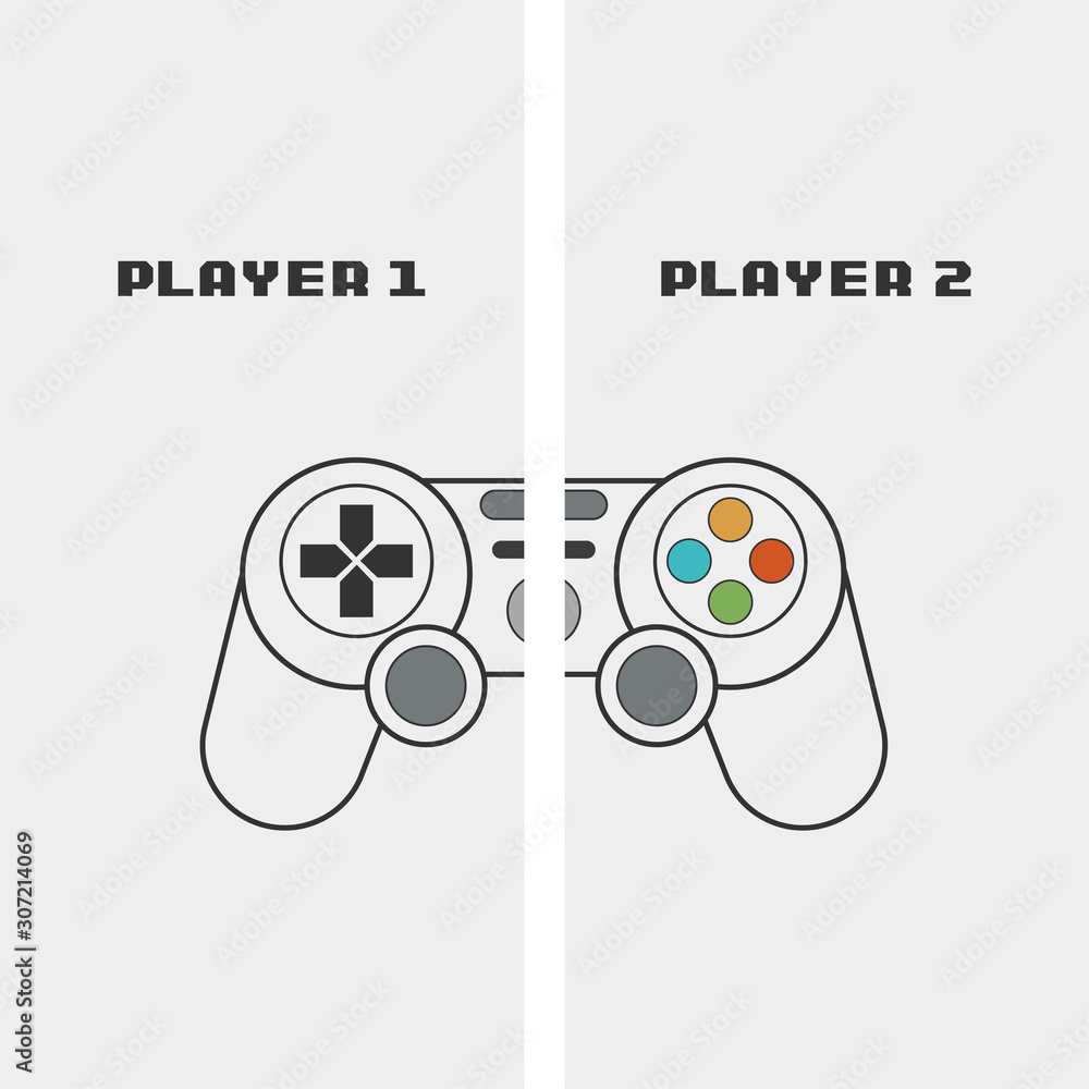 Fototapete game controller or joystick outline icon . vector illustration with text player one and player two.