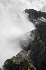 mountain peaks in the clouds on madeira island