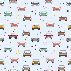 Seamless Patter of toy cars  in the white backdrop