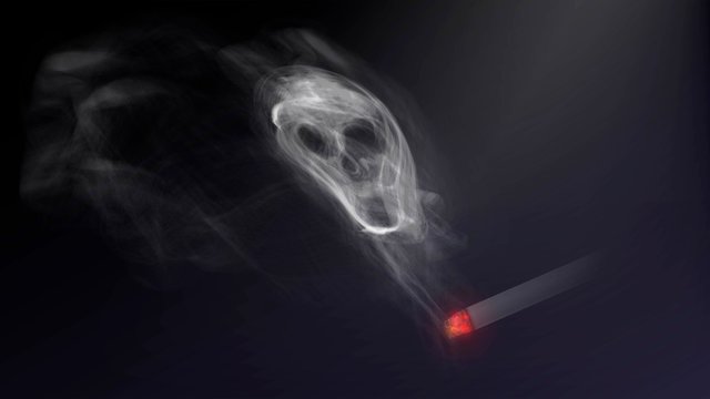 Smoke skull and cigarette, harm of smoking, bad habit