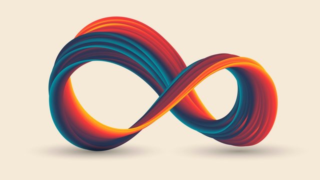 Colorful infinity sign with stripes, gradient swirling ring
